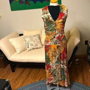 Vintage Platinum Dorothy Schoelen Tiger jungle tropical linen wrap skirt & vest